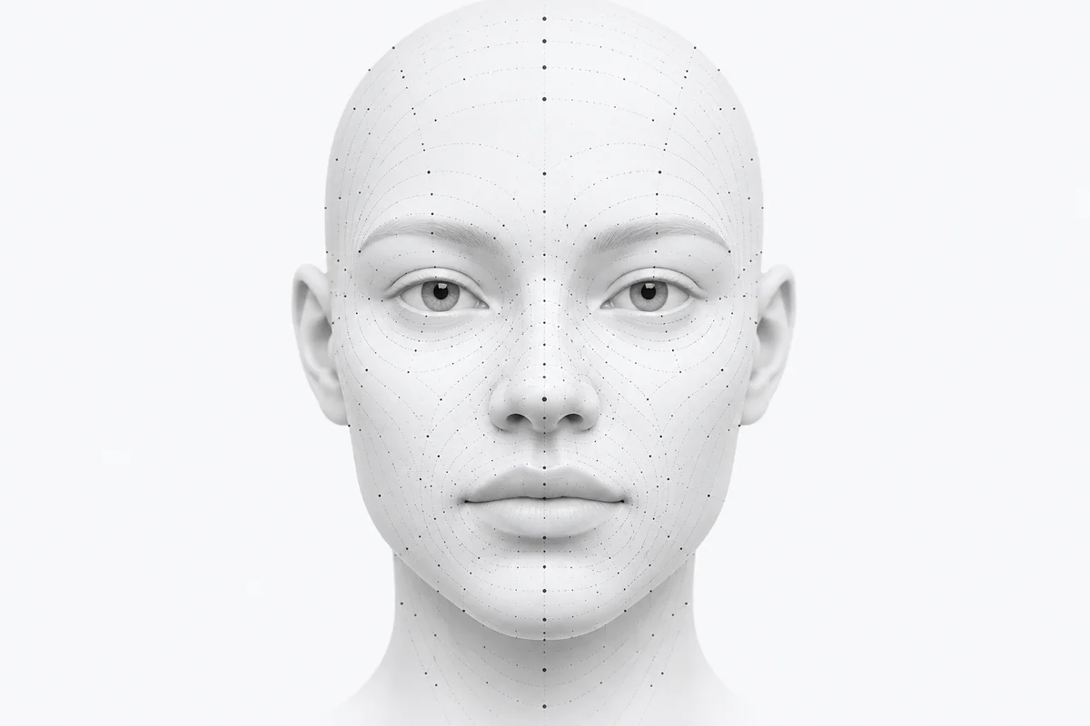 A monochrome facial scan illustration